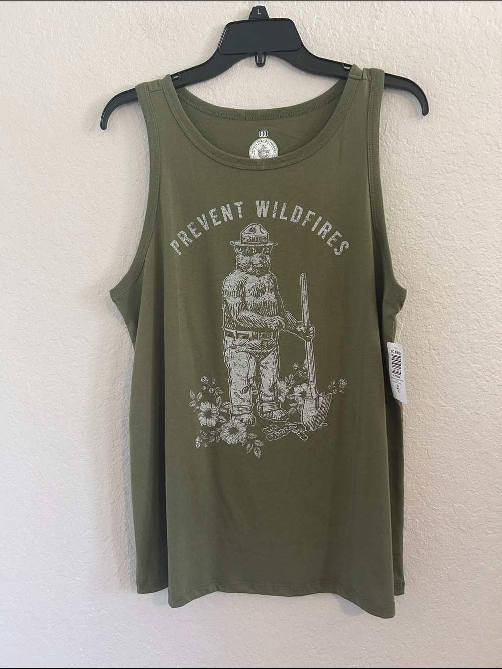 torrid Olive Green Graphic Tank "Prevent Wildfires"